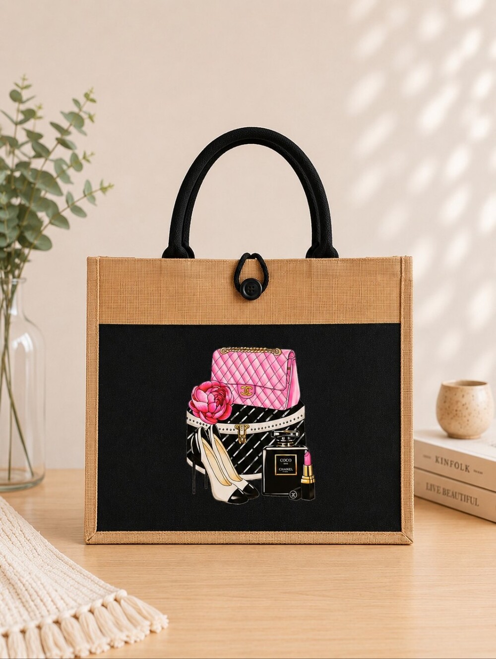 Fashion & Glam Jute Tote Bag